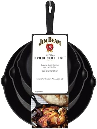 Jim Beam HEA Set of 3 Pre Seasoned Cast Iron Skillets with Even Distribution and Heat Retention-6" 8" 10", 10'', Black,JB0195 - Thumbnail 2