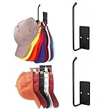 2 Pack Hat Rack for Baseball Caps, Multi-Purpose Wall Mounted Hat Organizer with Strong Adhesive and Screws, Hat Hooks Holder for Closet, Door, Bedroom (Black)