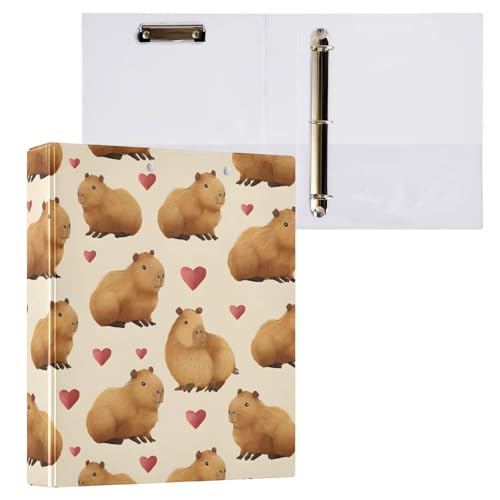 ALAZA Brown Capybara Love Heart 3 Ring Binder Holds of 200 Sheets Fits Letter Sized Paper D-Ring Organizer for School Home Work Office Supplies 2 Pack