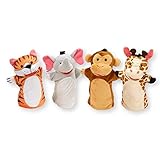  Melissa & Doug Zoo Friends Hand Puppets (Set of 4) - Elephant, Giraffe, Tiger, and Monkey