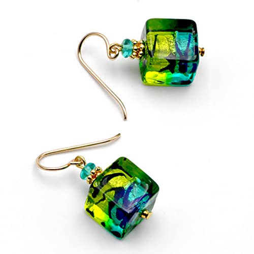 Würfel zweifarbig grün - Ohrringe aus Murano-Glas, Grün und Blau Cover