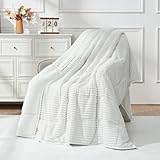 Uttermara Sherpa Fleece Weighted Blanket for Adults, 15lbs Striped Ribbed Fuzzy Bed Blanket, Ultra Cozy Sherpa and Super Soft Flannel Throw Twin Full Size Blanket for Sofa Bed, 48 x 72 inchesWhite