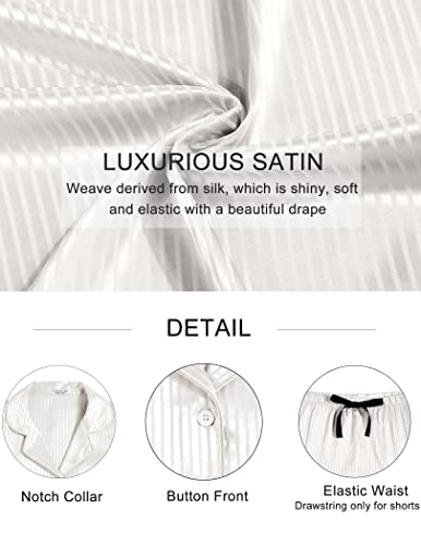 Ekouaer Women's Striped Satin Pajama Set 4 Pcs Silk Sleepwear Long Sleeve Button Down Pjs Cami Shorts Set #TOP2