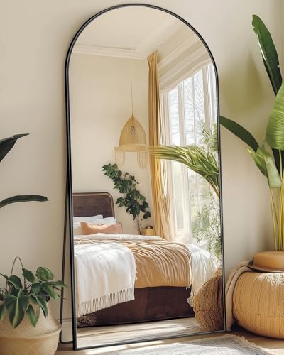 Suidia Arched Full Length Mirror, 71"x28" Floor Mirror Freestanding, Floor Standing Full Body Mirror with Stand for Bedroom, Hanging Mounted for Living Room Cloakroom, Black