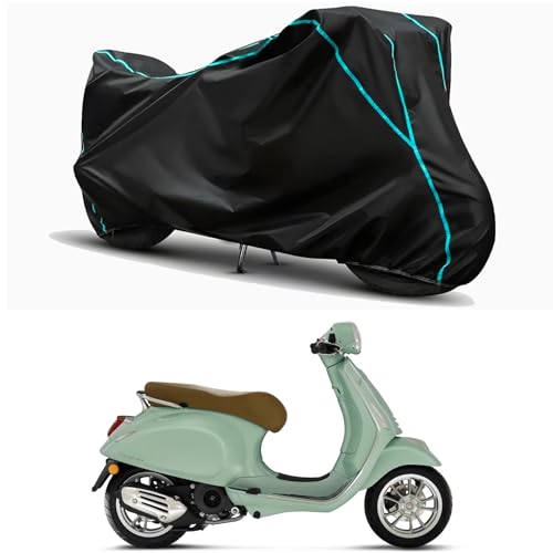 Image of Waterproof Bike Body Cover Compatible for | Vespa Elettrica STD | Taffeta Fabric, Sky Piping Design, Bottom Elastic Fit | Dustproof, Sun UV & Rain Protection for All Weather.
