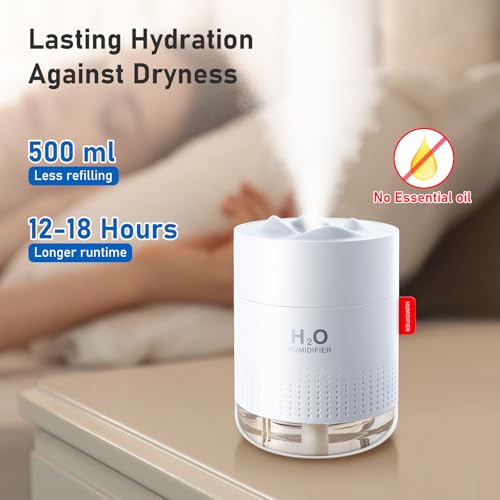 Image of 500ml cold mist humidifier 1set + 2 pieces matching cotton filter element. Automatic shutdown without water, silent air humidifier with night light, ultrasonic humidifier with 10~16 working hours