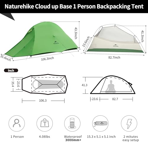 Naturehike Cloud-Up 1 Person Tent, Lightweight Backpacking Tents for One Man, Waterproof Ultralight One Person Tent for Camping Hiking Backpacking - image 2