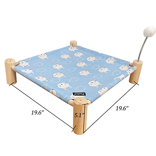 Pozico Cat Hammock Bed Wooden Elevated Cat Bed Removable Washable Pet Sleeping Bed ，Removable And Easy To Carry，With Spring Ball Toys (Blue Rabbit, Cat Bed) #TOP4
