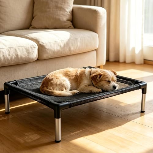 Generisch Erhöhtes Hundebett, Waschbare Mesh- Feldbett- Hängematte | Schwerlast- Erhöhte Hundeliege | für Camping Reise Auto Terrasse Balkon Garten Innenraum Fensterplatz Sommer Training-3