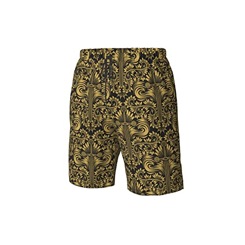 Baroque Texture Floral Sword Black Gold Mens Swim Trunks Beach Shorts Summer Sports Running Bathing Suits2