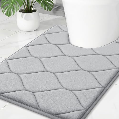 Smiry Memory Foam U-Shaped Toilet Mat 24"x20", Ultra Soft Non-Slip Bathroom Floor Mat, Water Absorbent & Machine Washable Commode Contour Rug for Toilet Home Decor, Light Grey