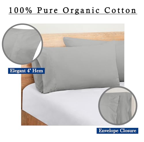 Image of ROYALE LINENS 300 Thread Count 100% Long Staple Combed Cotton Pillowcases Set of 2 - Ultra Soft - Queen Bed Pillow Cover - 20 inchx30 inch -Breathable, Cool & Crisp Percale Silver Pillow Cases (Queen, Silver)