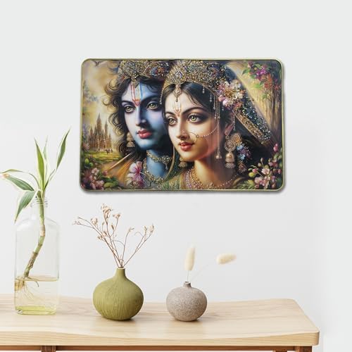 Image of Masstone Radha Krishna Crystal Embedded High Gloss Wall Painting, Golden Slim Frame, 45x30 Cm Wall Art for Living Room, Bedroom, Office & Home Decor (CRG52)