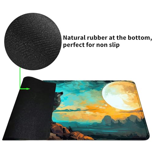 Image of Card Mat for MTG & TCG Playmat,Large TCG Playmat 24x14 Inch MTG Mousepad Non-Slip Waterproof Desk Mat with Stitched Edges for Trading Card Game Gaming OfficeWolf Moom