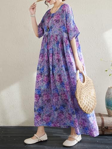 Image of Oversized Dress for Women Flowy Boho Plus Size Dresses Floral Print