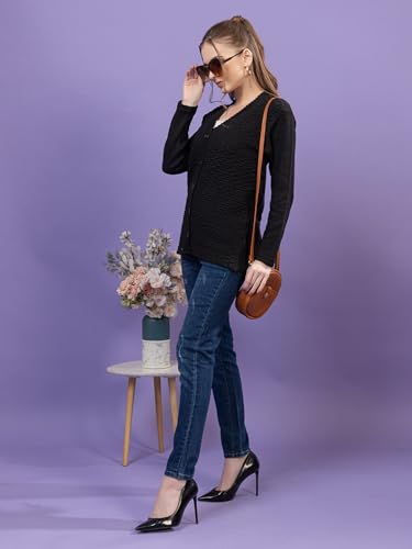Image of Women's Winter Woolen Cardigan | Full Sleeve Textured Buttoned Sweater for Women | Soft Wool V-Neck Warm Knitted Outerwear for Office & Casual Wear
