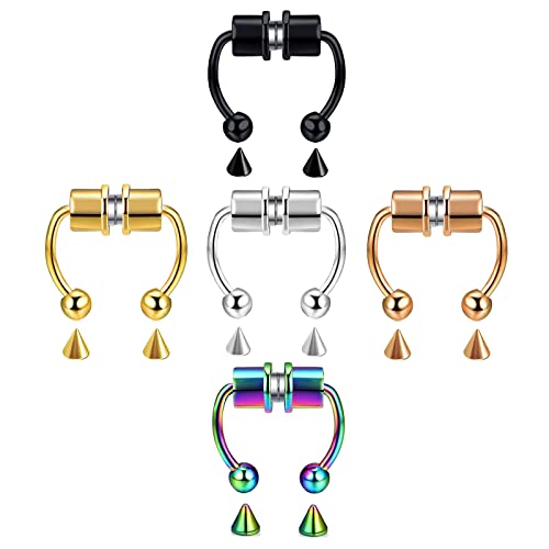 Vitacool Magnetic Septum Nose Ring Horseshoe Stainless Steel Faux Fake Septum Fake Nose Rings Non Piercing Clip On Nose Hoop Ring Nose Jewelry For Women Men Teenager(T5-Piece Set) #TOP1