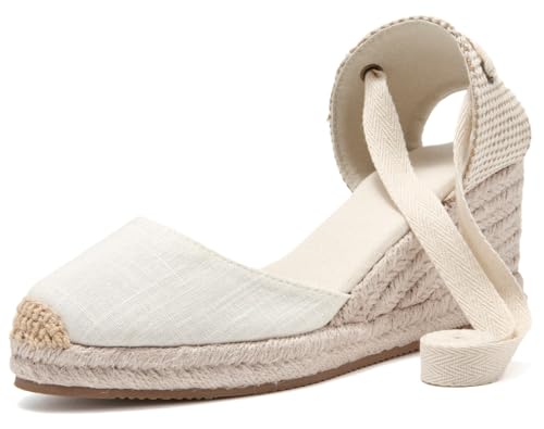 Image of Womens Espadrille Wedge Sandals Closed Toe Platform Lace Up Ankle Strap Slingback Summer Dress Shoes