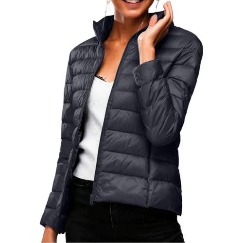 Womens Puffer Jacket Solid Zip Up Down Jacket Warm Full Zip Puffer Coat - image 6