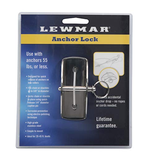 Lewmar Boat Anchor Lock For Anchors Up To 55 Lbs, Stainless Steel, For 3/8" Chains Or Shackles, Fits Bow Rollers On Boats 20-50', 1/4" Diameter Captive Pin #TOP4