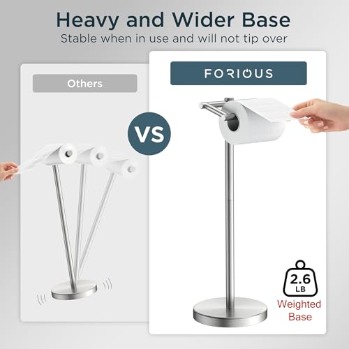 Image of FORIOUS Toilet Paper Holder Wall Mount, Stainless Steel Rustproof Double Post Pivoting Tissue Roll Holder for Bathroom, Commercial Toilet Paper Dispenser Toilet Paper Holder Stand, Brushed Nickel