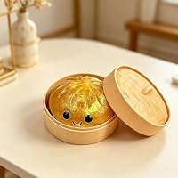 Glitzernde Squishies-Figur in Form eines gedämpften Brötchens, realistische Knotenoptik, Dekoration für den Innenbereich, Schreibtisch, Dekoration für Zuhause und Büro (Gold) – Ansicht 5