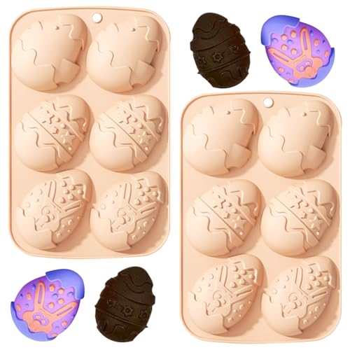 YXHZVON 2 Pièces Moules à Chocolat en Silicone de Pâques, 6 Cavités Moule en Silicone pour Oeufs de Pâques, 3D Moules de Cuisson pour Oeufs de Pâques pour Chocolat DIY, Bonbons, Gelée