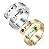 Fortheday Personalized Spiral Twist Ring Engraved Names BFF Wrap Rings with 2 Simulated Birthstones for Women Best Friends Promise Rings for Her