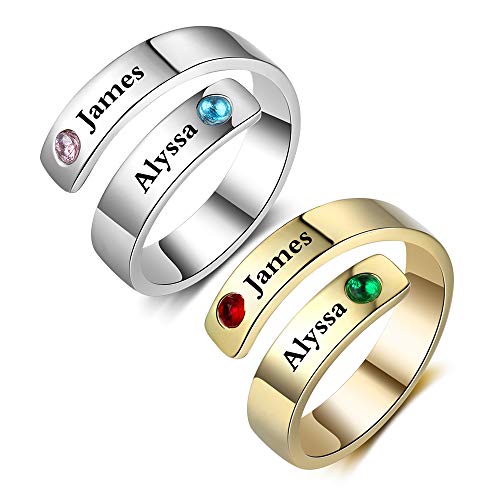 Fortheday Personalized Christmas Gifts Promise Rings for Her Women Engraving Spiral Twist 2 Name Ring Women Jewelry Ring Gifts for BFF Friendship Sister Girlfriend Gifts