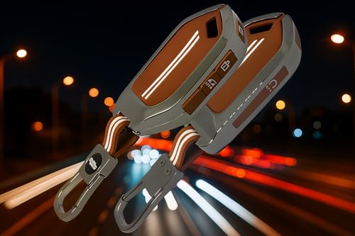 Image of Metal Remote Key Cover with Keychain for Kia Syros 2025 Seltos 2026 Stylish Full Protection 4-Button Smart Key | Glow-in-The-Dark Car Key Protector (Metal Brown)