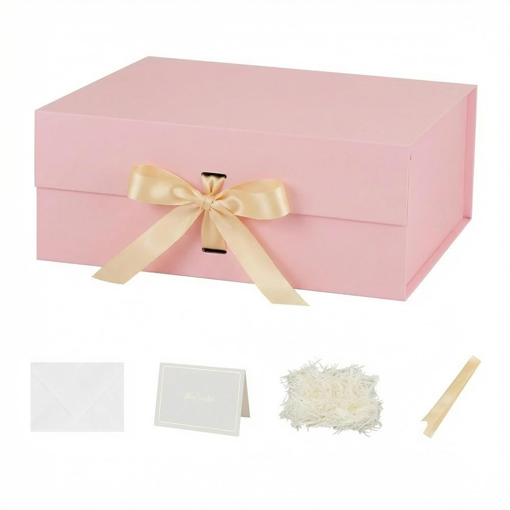 Large Gift Box with Lid 32x28x13.5 cm,Pink Gift Boxes Magnetic for presents Packaging for Birthdays, Shoe Box Bulk, Christmas (Include Shredded Paper Fill, Envelope Card Ribbon) โ image 1
