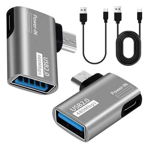 2 Pack OTG Cable Adapter for Fire TV Stick 90 Degree Left & Right Angle Powered Micro USB to USB OTG Adapter for Android Phone Tablet and More Host Devices with Micro USB (with 2 USB A to Micro Cable)