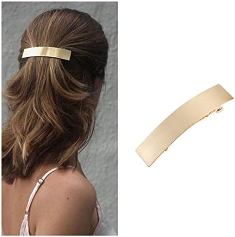 Iaceble French Metal Bar Hairclip Barrette Gold Geometry Rectangular Hair Barrette Clips Minimalist Square Head Clip Ponytail Holder Hair Clip Decorative Hair Accessories for Women and Girls Headdress (Gold)