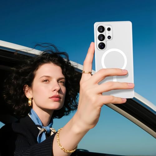 Image of DIZORO Matte Case for Samsung Galaxy S26 Ultra Compatible with MagSafe, Camera Lens Full Protection, Shockproof Translucent Frosted TPU Soft Phone Cover, Anti-Fingerprint (White)