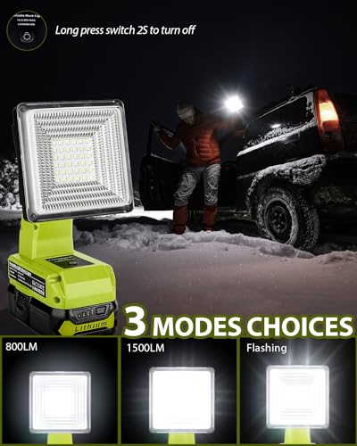 Image of Adisipsoarin Cordless LED Work Light for Ryobi 18V Battery, 25W LED Floodlight with USB-A&USB-C 2.1A Fast Charging Ports for Jobsite, Car Repairing, Camping, Emergency