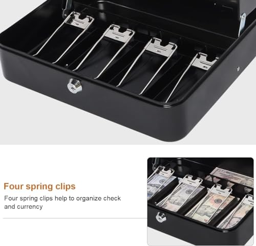 Image of Wosta Cash Money Safe Box - Compact Solid Steel Lockable Security Storage Chest for Loose Money, Coins, Change & Valuables with 2 Keys (X-Large) 11.8 inchL x 9.5 inchW x 3.5 inchH, Black