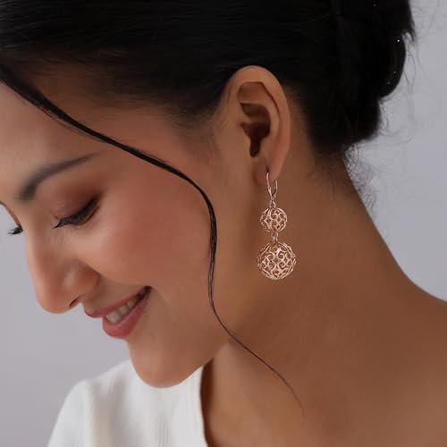 Image of TRUESILVER ACPL 925 Sterling Silver BIS Hallmarked Filigree Ball Leverback Drop Dangle Earrings for Women