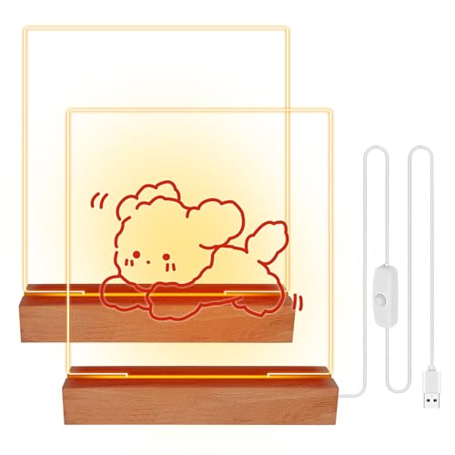 Lot de 2 bases d'affichage LED avec 2 plaques acryliques, socle de lampe éclairé, socle LED en bois, socle lumineux en bois, socle lumineux LED, base lumineuse décorative, base pour plaque acrylique