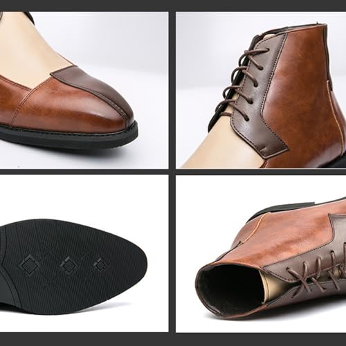 Men's Leather Color-Block High-Top Oxford Boots Fashion British Style Pointed Toe Lace Up Ankle Boots Casual Formal Business Wedding Dress Shoes3