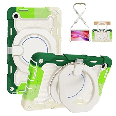 for Lenovo Tab One 8.7 inch/K9 TB305FU(2025) Shockproof Kids Case,Heavy Duty Full Protective Shockproof Case W 360° Rotating Handle Stand+Shoulder Strap,Colorful Green
