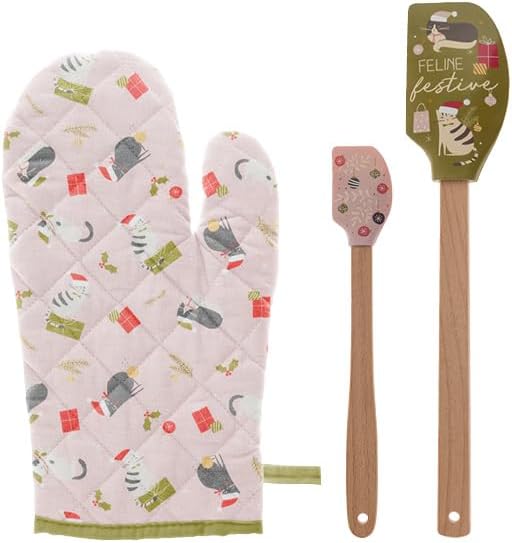 Karma Regalos, juego de guantes de horno y espátula, gato
