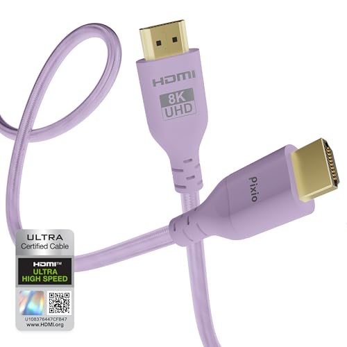 Image of Pixio Purple 8K HDMI 2.1 Cable Ultra Certified Ultra High Speed 10FT 8K 60Hz 4K 120Hz Nylon Braided, Gold Plated Connector, Anti-Breakage, HDR10+, dtsx, eARC, HDCP, Dolby Compatible