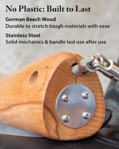 Image of FootFitter Premium Professional Boot Stretcher, Wooden Width Expander | Heavy Duty Wooden Boot Stretcher Expands Width, Adds Targeted Stretch & Bunion Relief on Tight Leather with Metal Spot Plugs