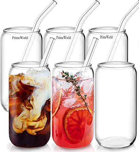 Image of PrimeWorld European 540 ml Crystal Clear Can Beer Glasses with Straw Set of 6 Pcs Pint Glass. Craft Glass, Pilsner Glasses,Cup. Cocktail Glass Gifts for Men
