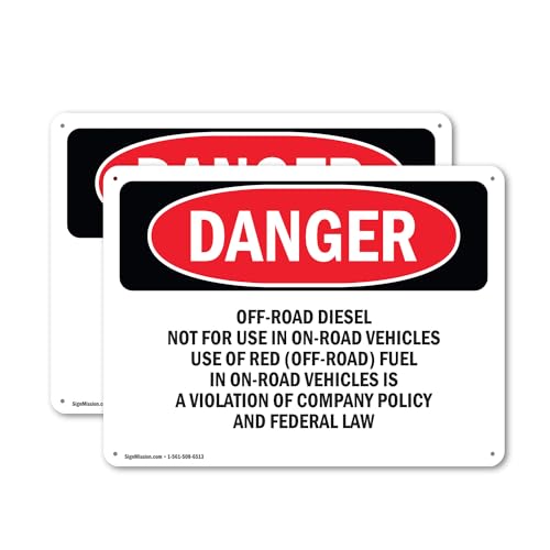 (2 Pack) Off-Road Diesel Not For Use In On-Road Vehicles OSHA Danger Sign 10 Inch X 7 Inch Indoor/Outdoor Rust-Free Aluminum Metal Signs for Workplace, Workshop, and Construction Site