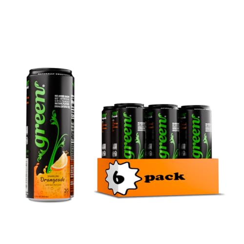 Green Orangeade - No added Sugar, 10% Real Orange Juice, 20 Calories per can, Naturally Sweetened with 100% Stevia Leaf Extract, Carbonated Soda, 12 Fl Oz each can - Pack of 6