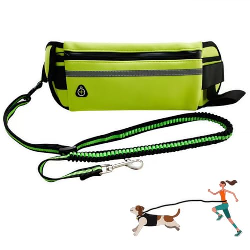 Vndnsy Guinzaglio per cani a mani libere, 110-163 cm, cintura per cani con cuciture riflettenti, per cani di taglia media e grande, per camminare o correre (verde fluorescente)