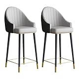 Juego de 2 taburetes de bar, sillas de poliuretano giratorias de 360° con respaldo, patas de acero y reposapiés para isla de cocina o bar en casa