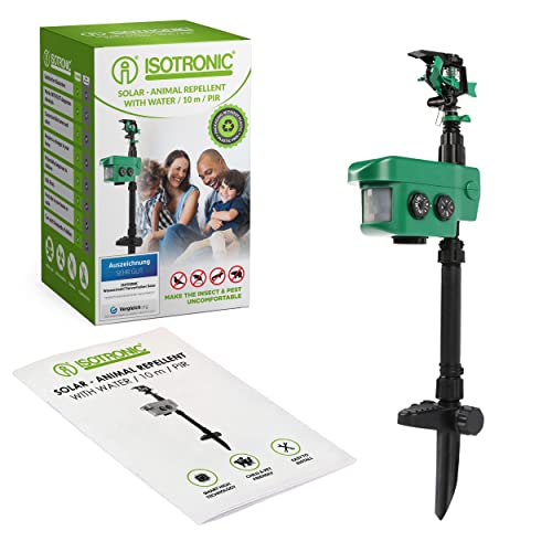 ISOTRONIC Water Jet Animal Repellent Solar I Motion Sensor I Range 10 m I Heron Deterrent, Cat Deterrent, Green