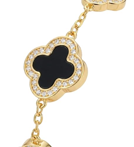 Image of Billet-doux 14k Gold Plated Clovers Bracelet with Sparkling Cubic Zirconia Stones, Non-Tarnish Gold Plated Four Leaf Clover Bracelet, Mother's Day Jewelry Gifts for Women